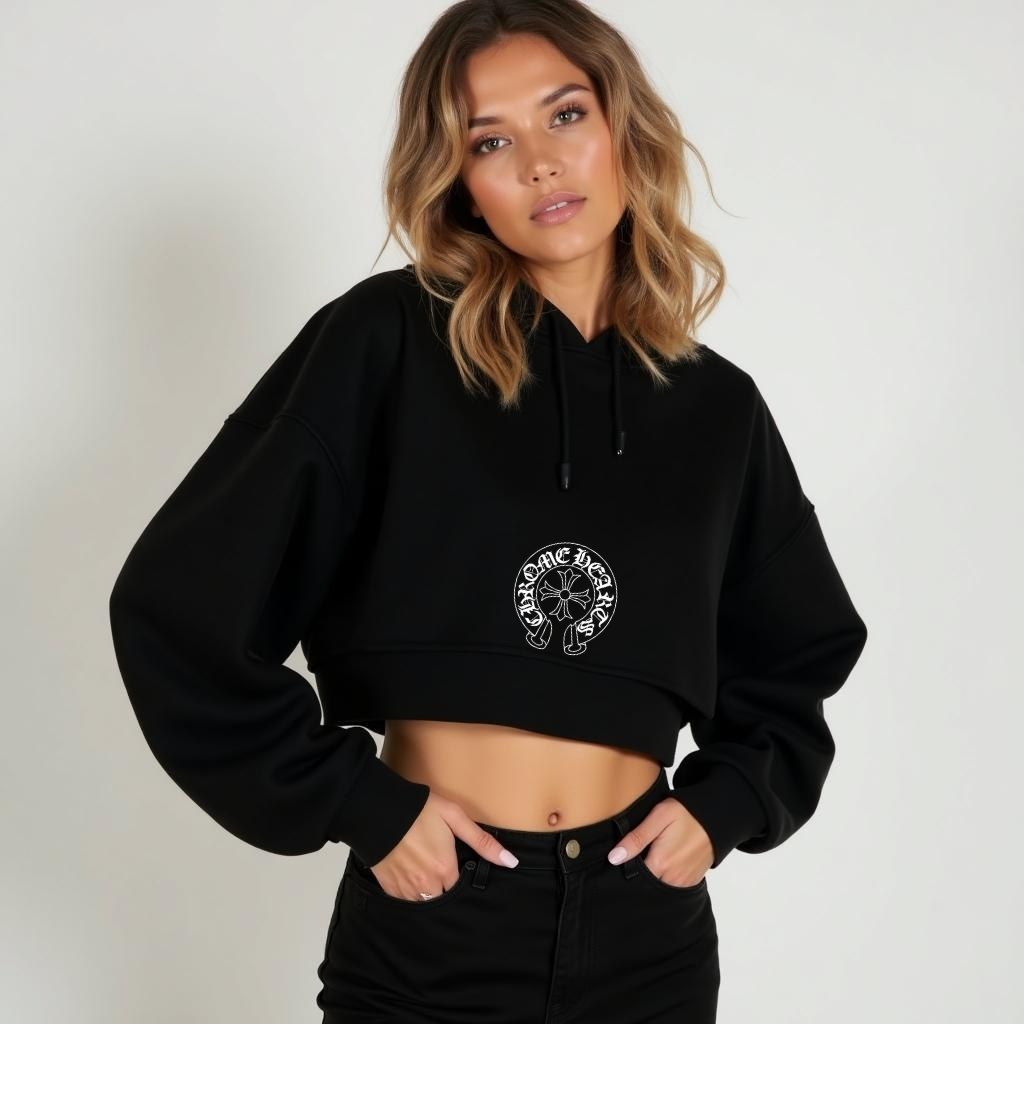 Women's High Fashion French Tailored Cozy Crop Top Hoodie